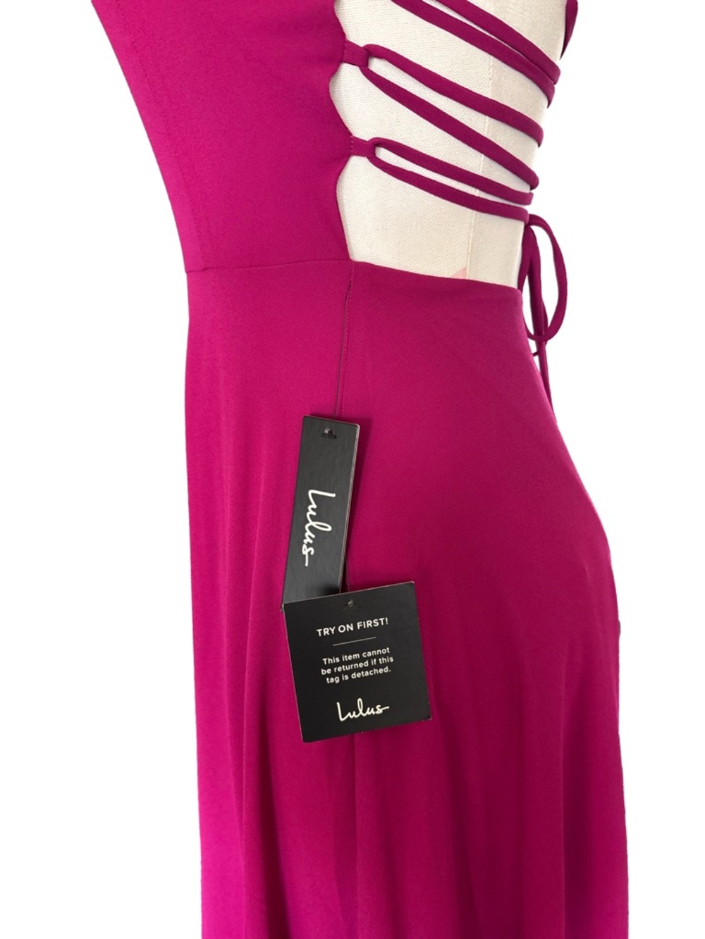 NWT Romantic Strappy To Be Here Magenta Lace-Up Maxi Dress - small - Picture 12 of 13